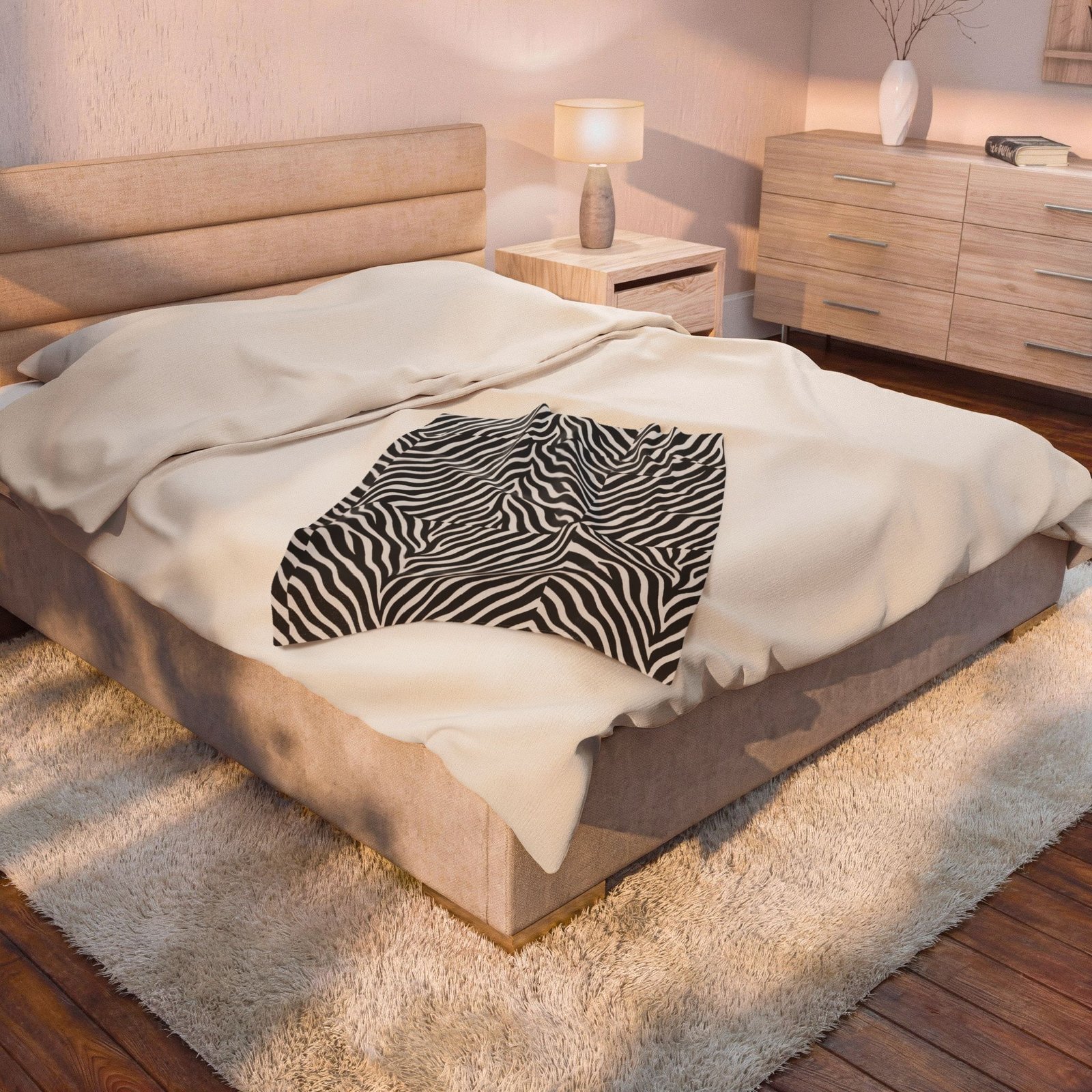 Zebra Stripe Pattern Velveteen Plush Blanket | Black White Animal Print - Image 12