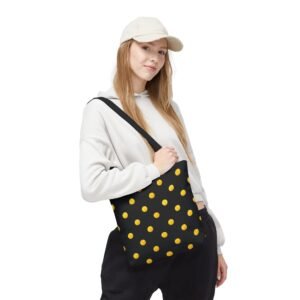 Gold Polka Dot Tote Bag | Black Background, Metallic Spot Pattern