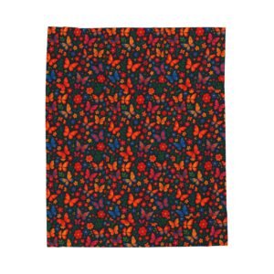 Autumn Butterflies Velveteen Plush Blanket | Fall Leaf Pattern, Cozy Throw Blanket, Fluttering Butterfly Bedding, Soft Autumn Lap Blanket,