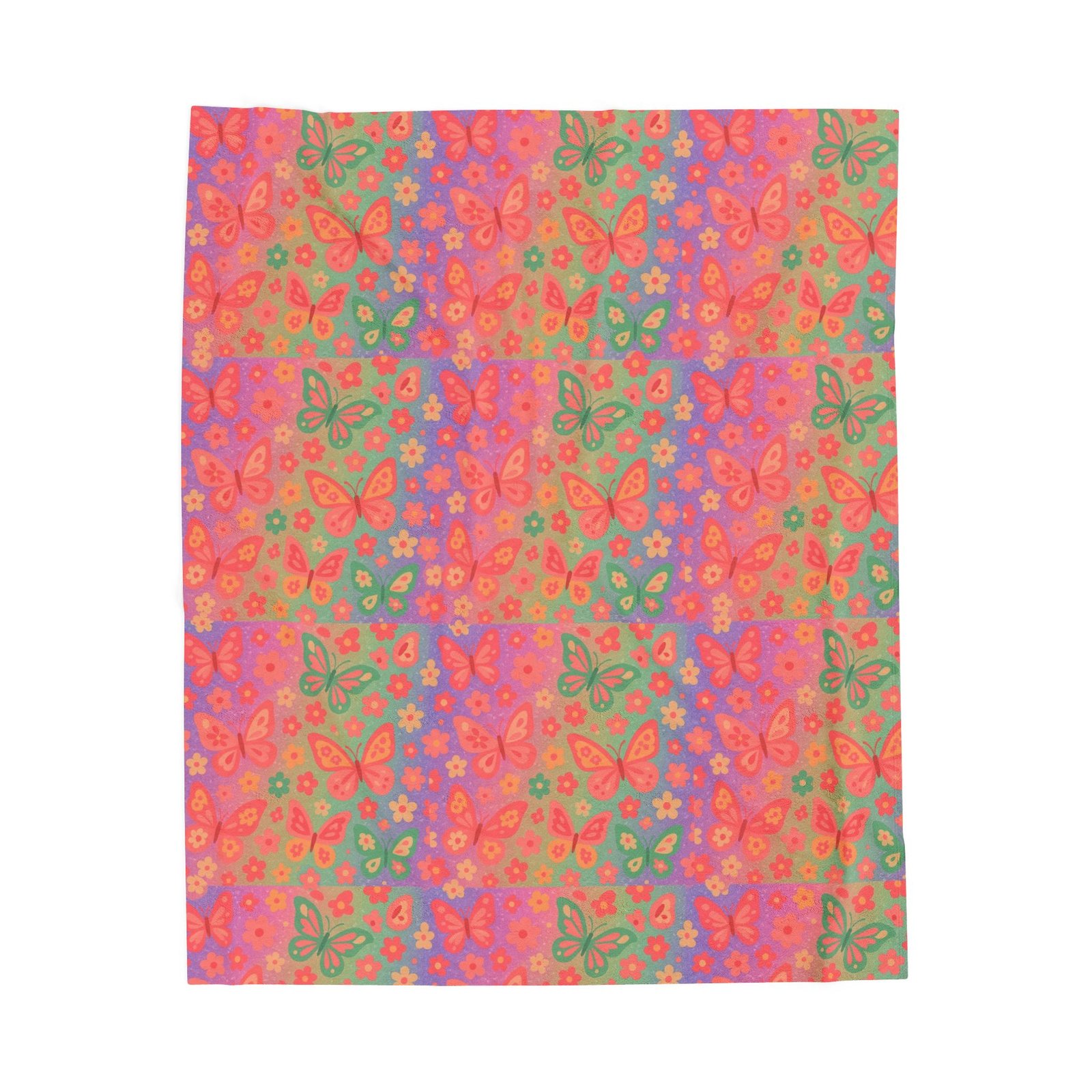 Butterfly Pattern Velveteen Plush Blanket | Pink Orange Floral Throw