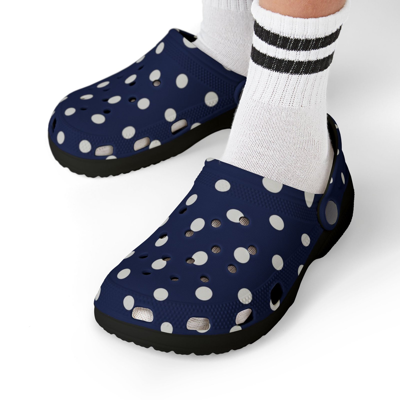Kids Navy Polka Dot EVA Foam Clogs – Lightweight Slip-On Sandals for Toddlers & Children - Image 16