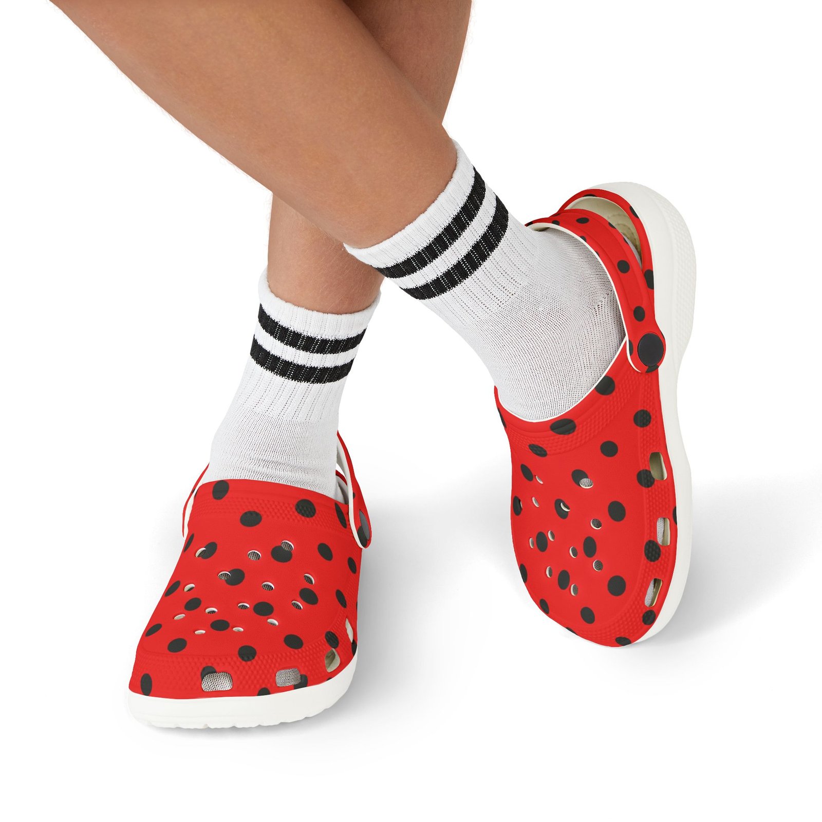 Kids Red & Black Polka Dot EVA Foam Clogs - Image 17