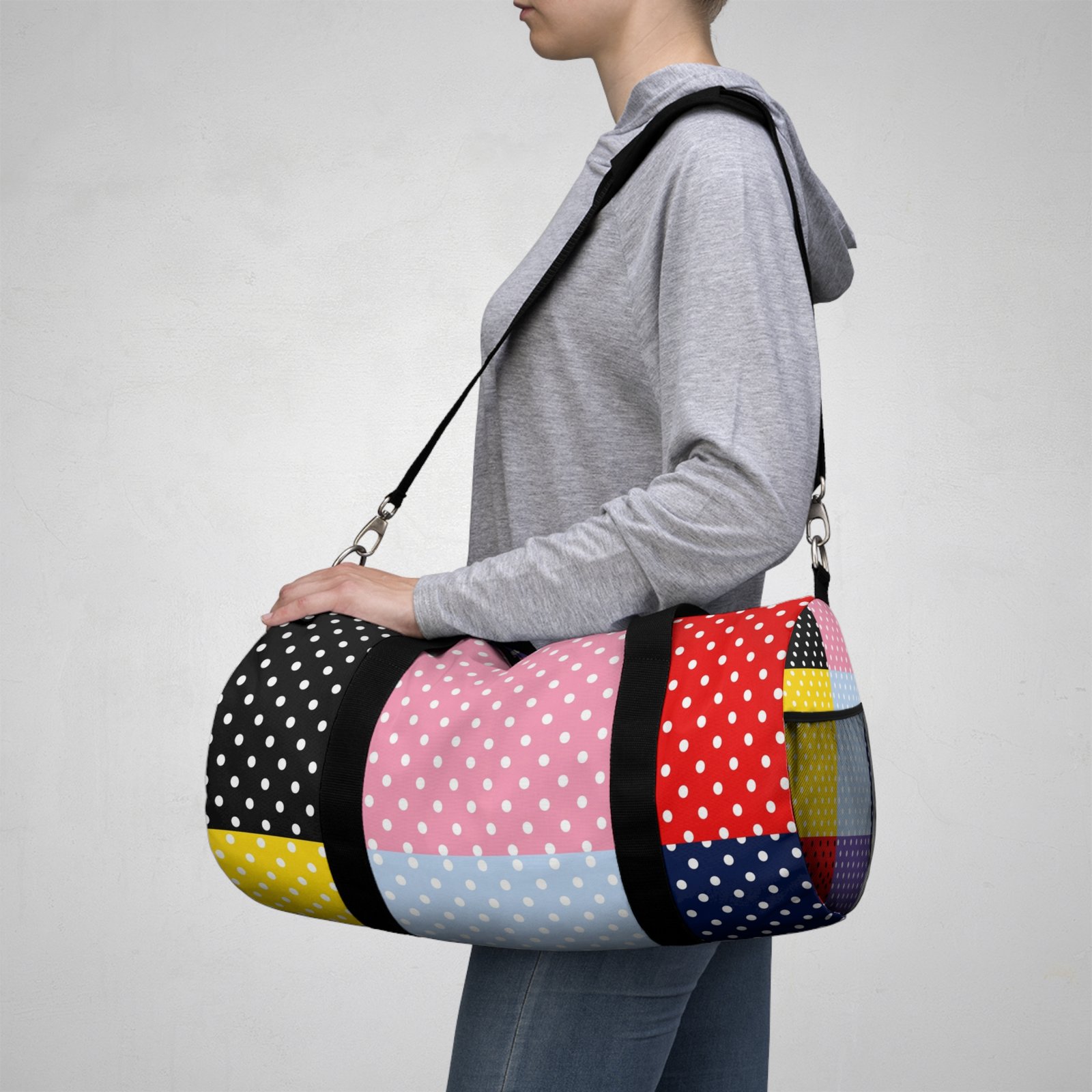 Polka Dot Patchwork Duffel Bag — Colorblock Travel & Gym Bag - Image 16