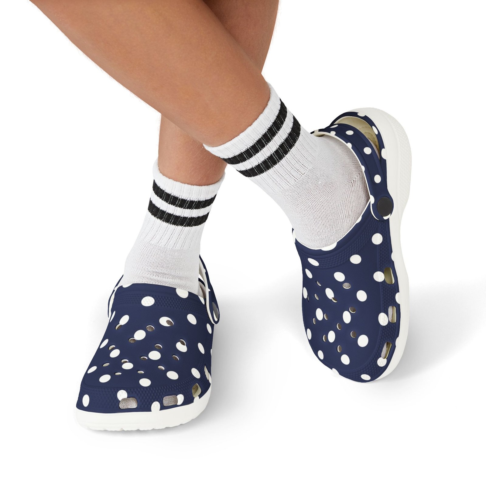 Kids Navy Polka Dot EVA Foam Clogs – Lightweight Slip-On Sandals for Toddlers & Children - Image 9