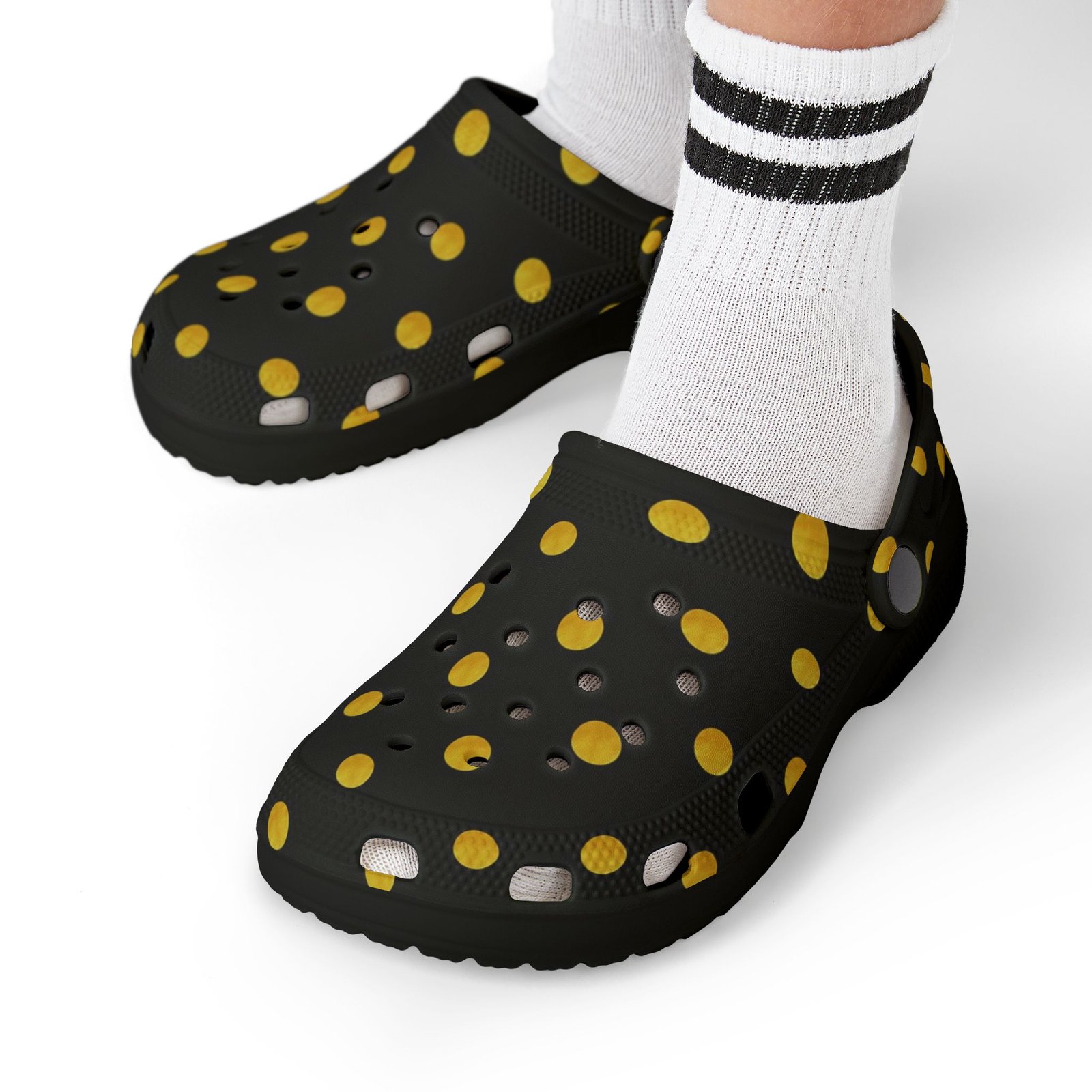 Kids Polka Dot Foam Clogs – Black & Yellow Comfortable Slip-On Shoes - Image 8