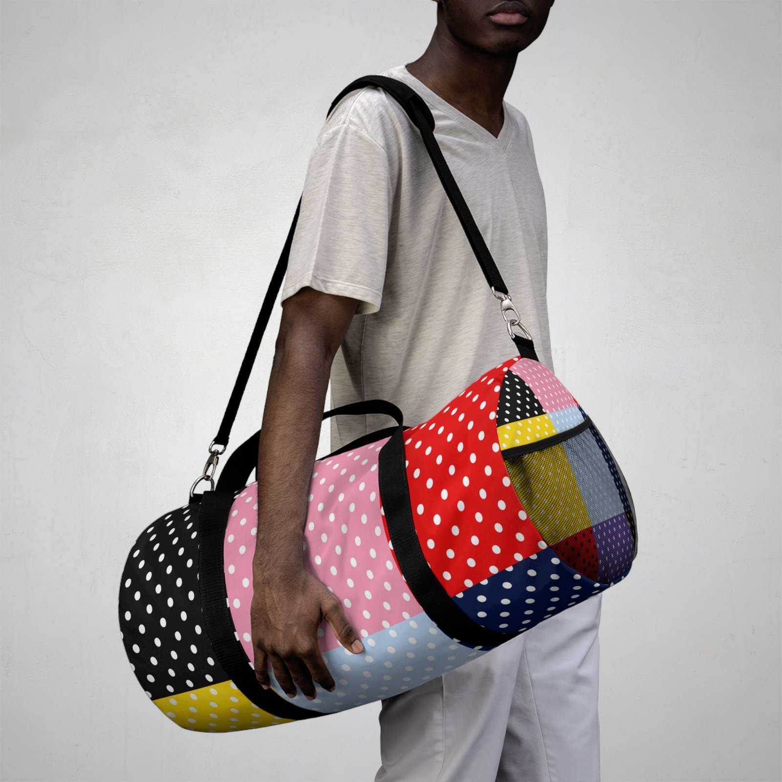 Polka Dot Patchwork Duffel Bag — Colorblock Travel & Gym Bag - Image 8