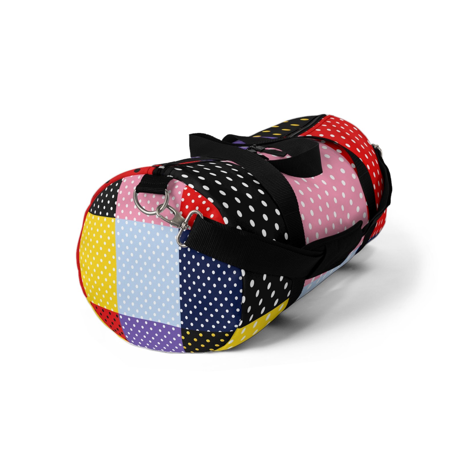 Polka Dot Patchwork Duffel Bag — Colorblock Travel & Gym Bag - Image 11