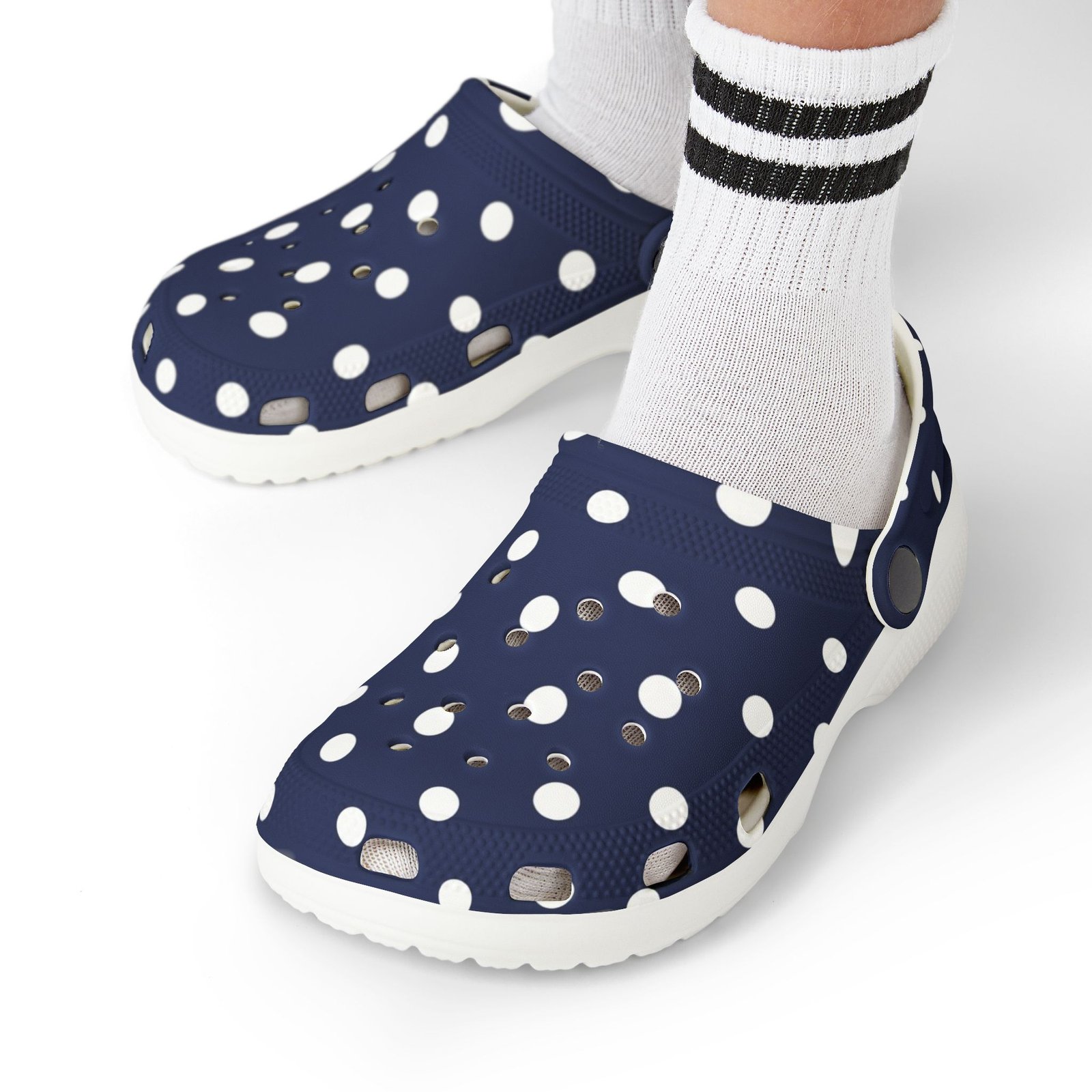 Kids Navy Polka Dot EVA Foam Clogs – Lightweight Slip-On Sandals for Toddlers & Children - Image 8