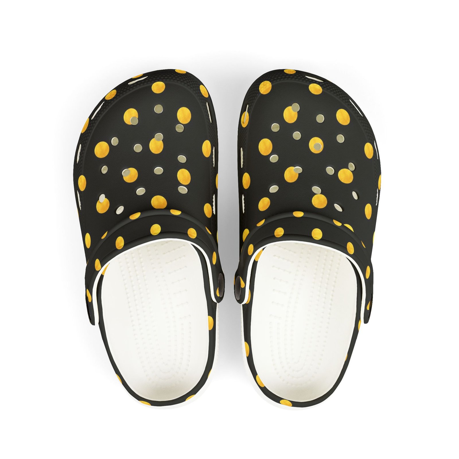 Kids Polka Dot Foam Clogs – Black & Yellow Comfortable Slip-On Shoes - Image 10