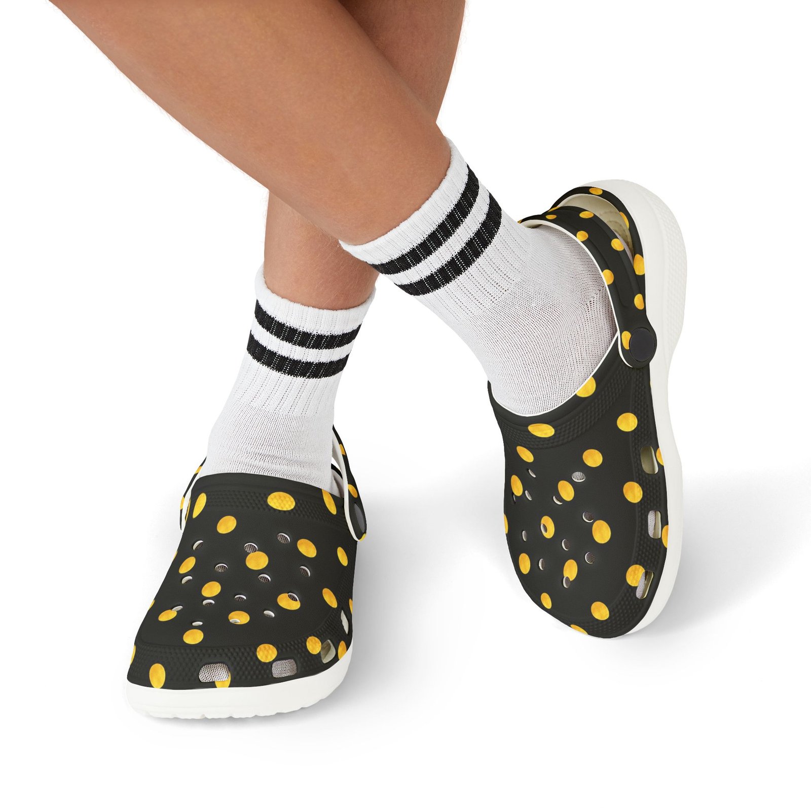 Kids Polka Dot Foam Clogs – Black & Yellow Comfortable Slip-On Shoes - Image 17