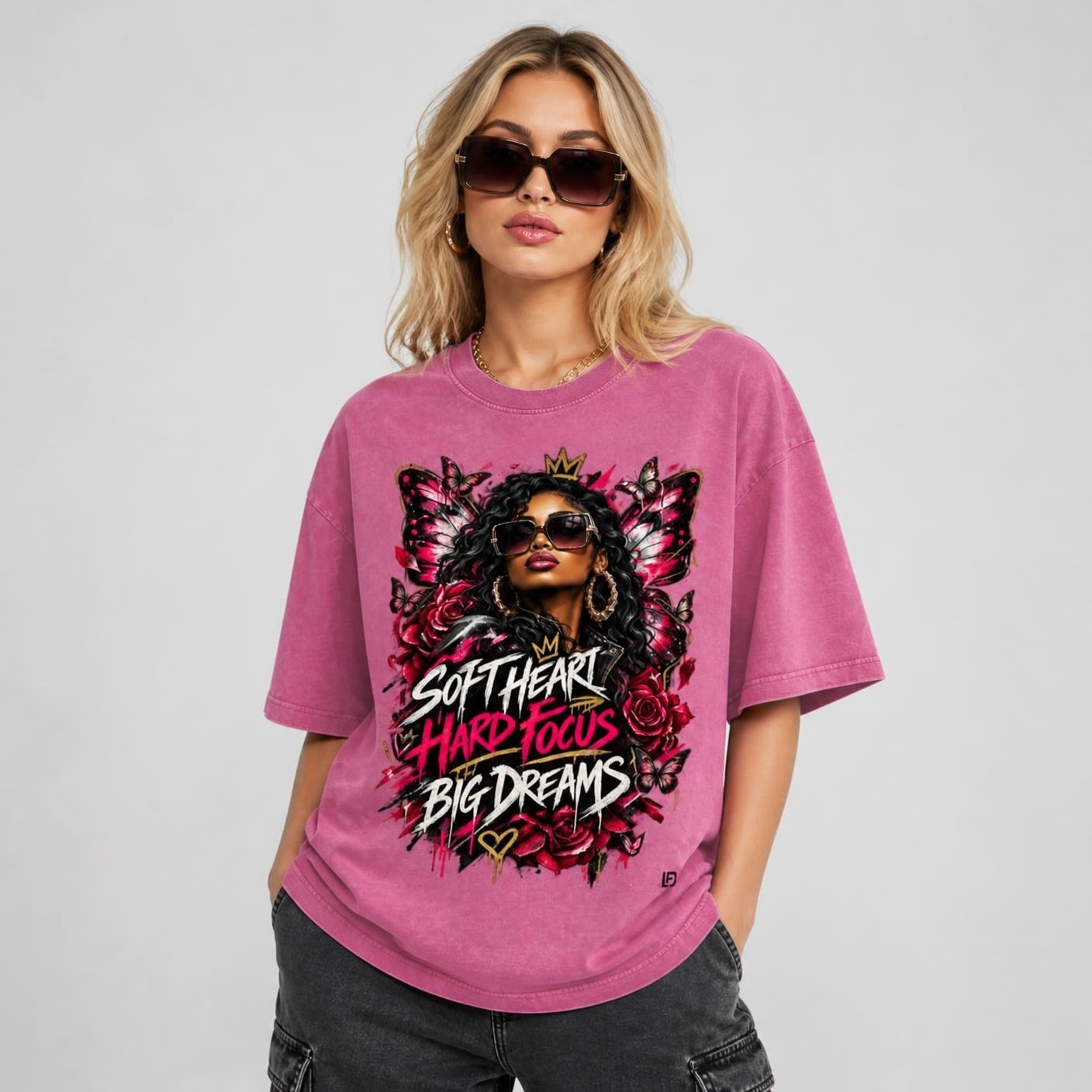 Soft Heart Big Dreams Snow Washed Oversized Cotton T-Shirt