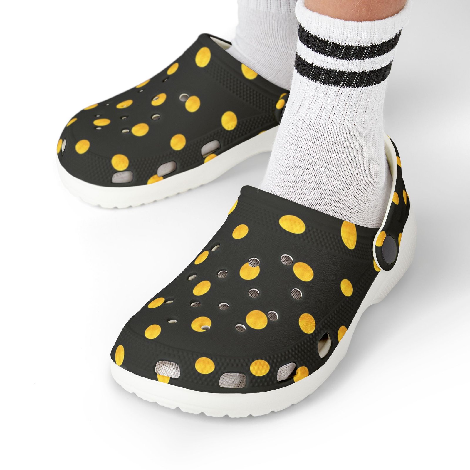 Kids Polka Dot Foam Clogs – Black & Yellow Comfortable Slip-On Shoes - Image 16