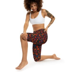 Colorful Butterfly Floral Capri Leggings | Bright All-Over Print