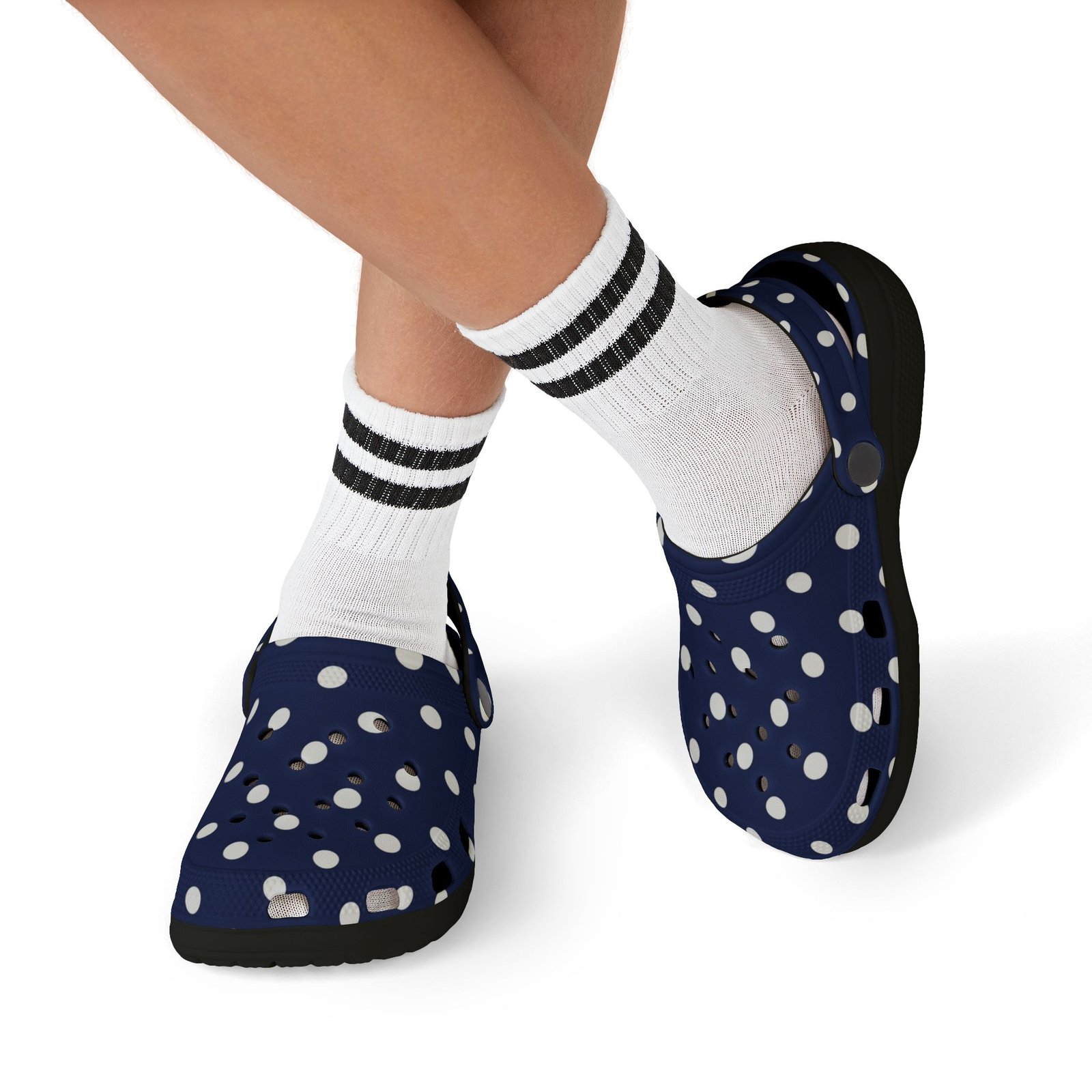 Kids Navy Polka Dot EVA Foam Clogs – Lightweight Slip-On Sandals for Toddlers & Children - Image 17