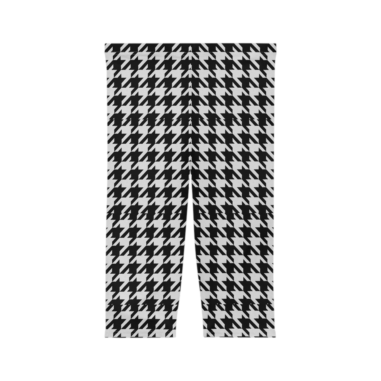 Black White Houndstooth Capri Leggings | Allover Print - Image 3