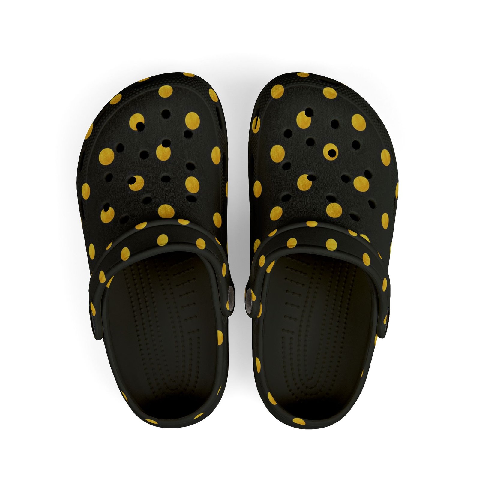 Kids Polka Dot Foam Clogs – Black & Yellow Comfortable Slip-On Shoes - Image 2