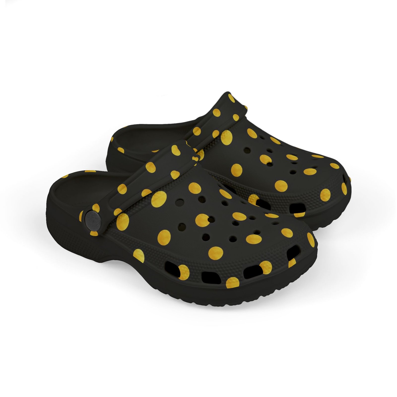 Kids Polka Dot Foam Clogs – Black & Yellow Comfortable Slip-On Shoes - Image 3