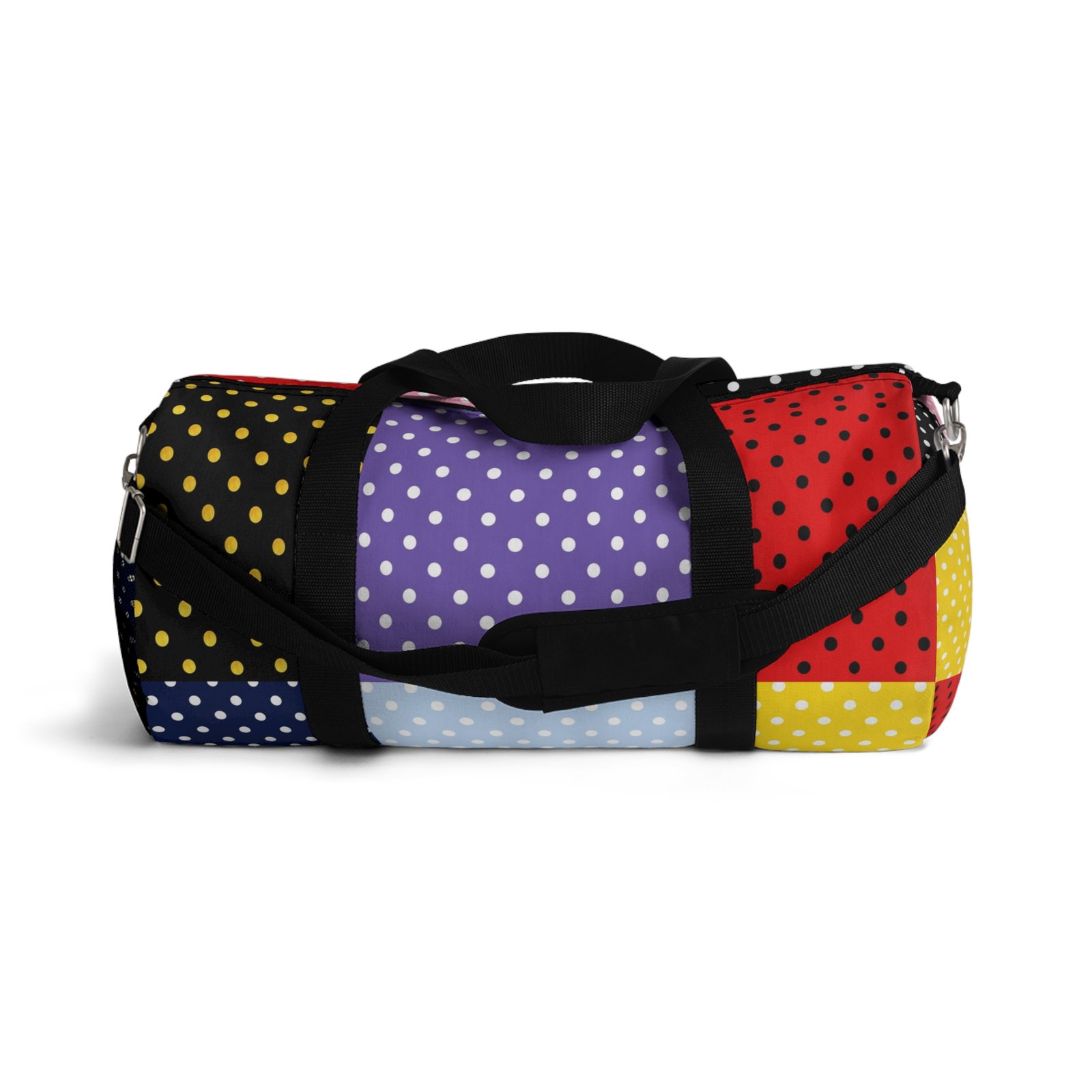 Polka Dot Patchwork Duffel Bag — Colorblock Travel & Gym Bag - Image 13