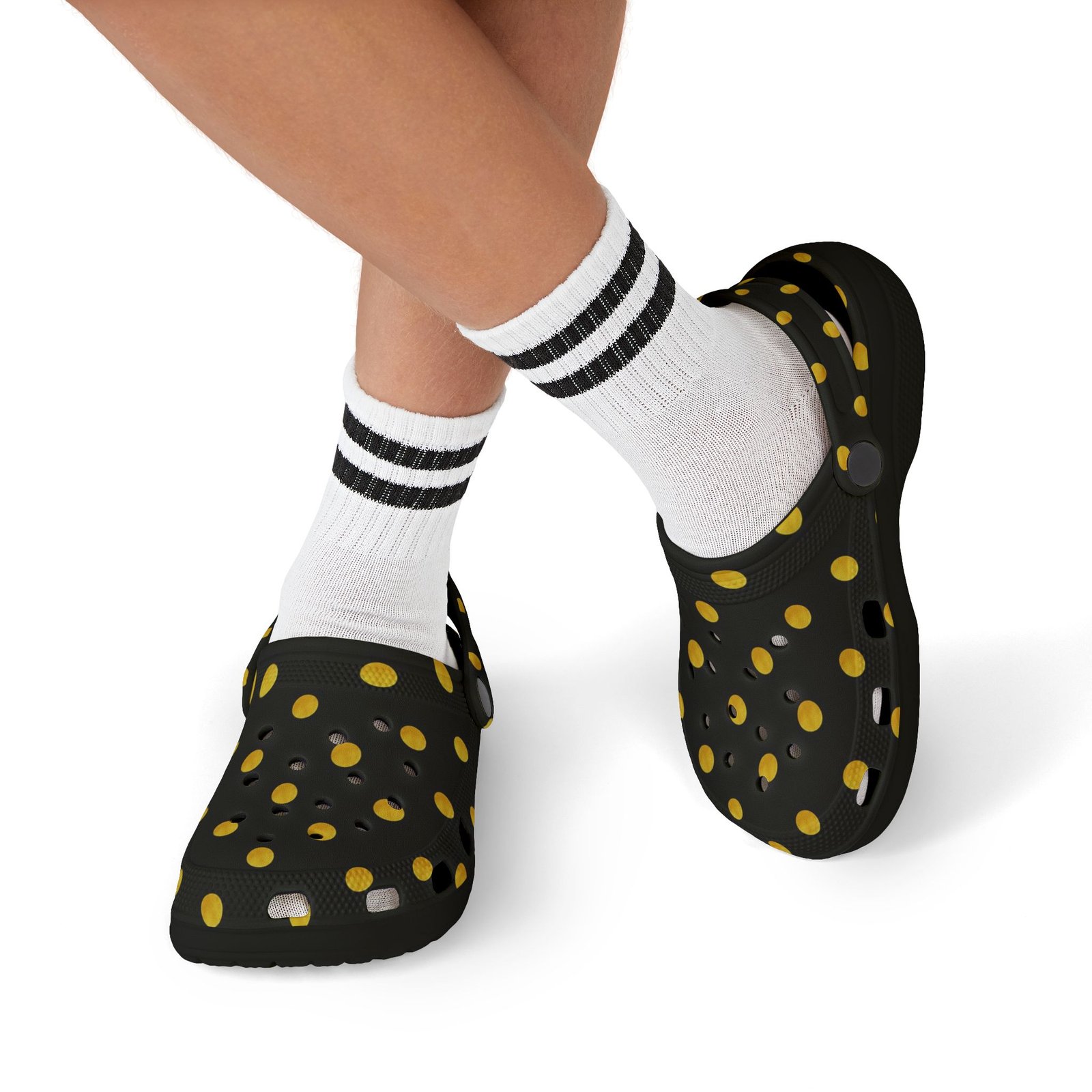 Kids Polka Dot Foam Clogs – Black & Yellow Comfortable Slip-On Shoes - Image 9
