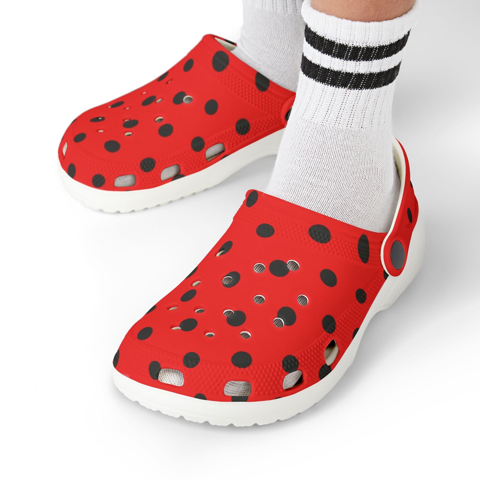 Kids Red & Black Polka Dot EVA Foam Clogs - Image 16