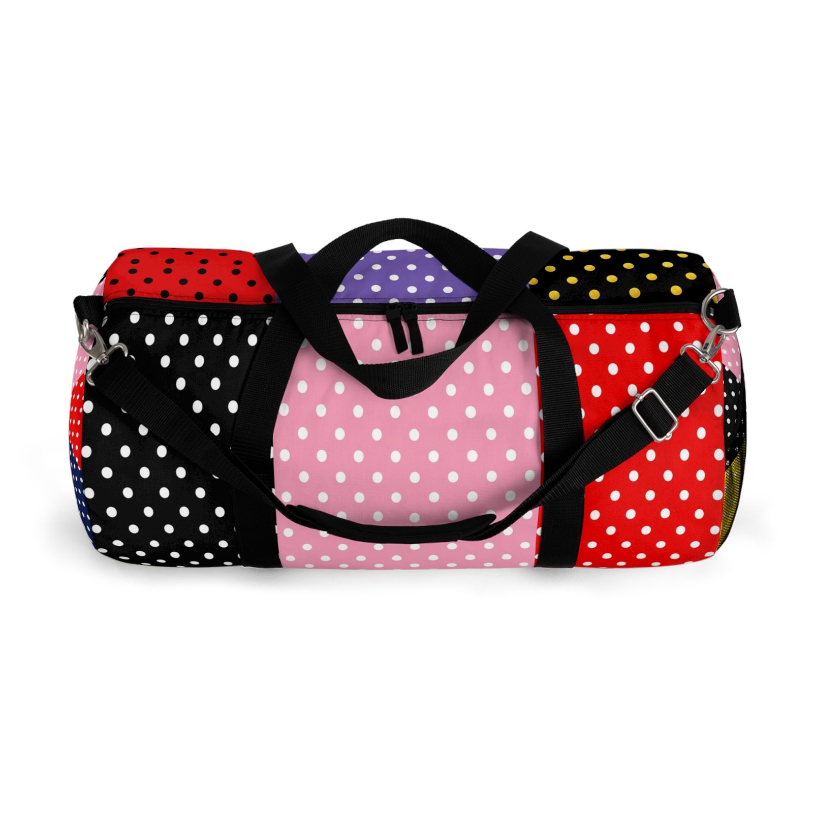 Polka Dot Patchwork Duffel Bag — Colorblock Travel & Gym Bag - Image 7
