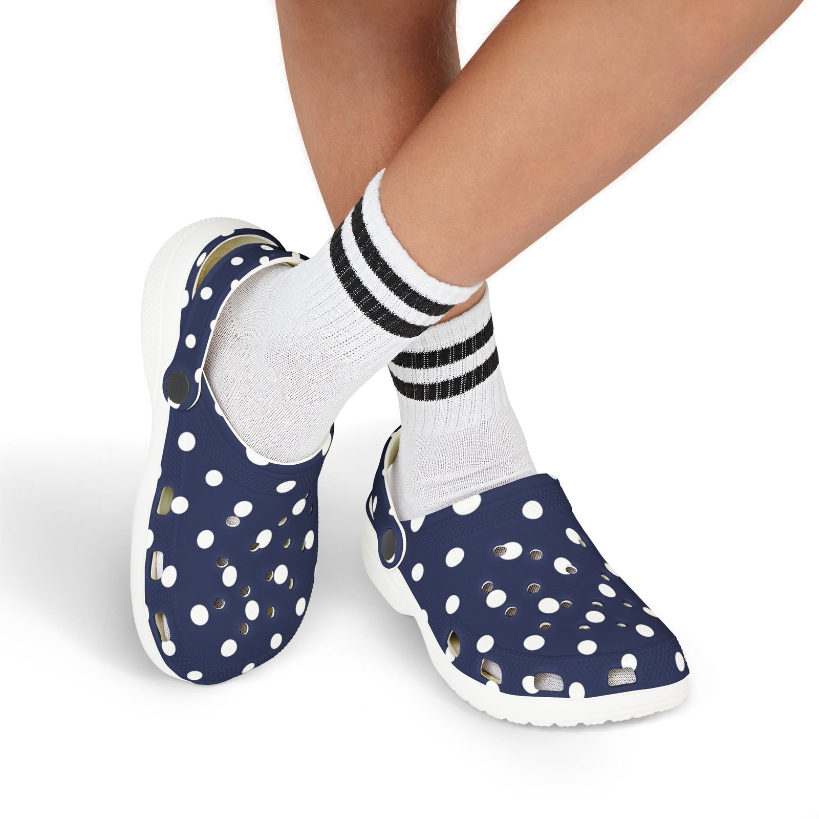 Kids Navy Polka Dot EVA Foam Clogs – Lightweight Slip-On Sandals for Toddlers & Children