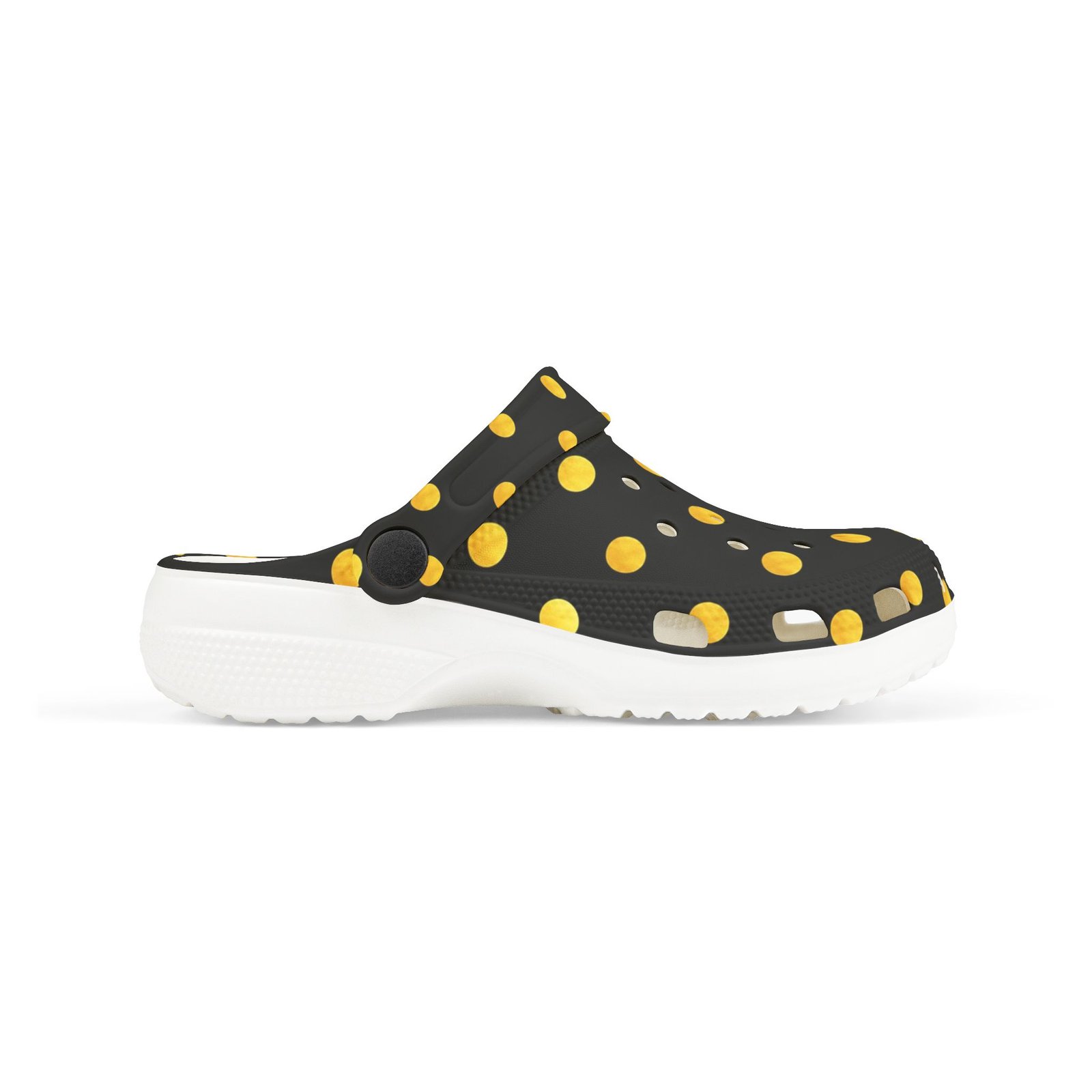 Kids Polka Dot Foam Clogs – Black & Yellow Comfortable Slip-On Shoes - Image 15