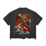 Dragon and Tiger Mythic Clash Snow Wash Raw-Hem Boxy T-Shirt