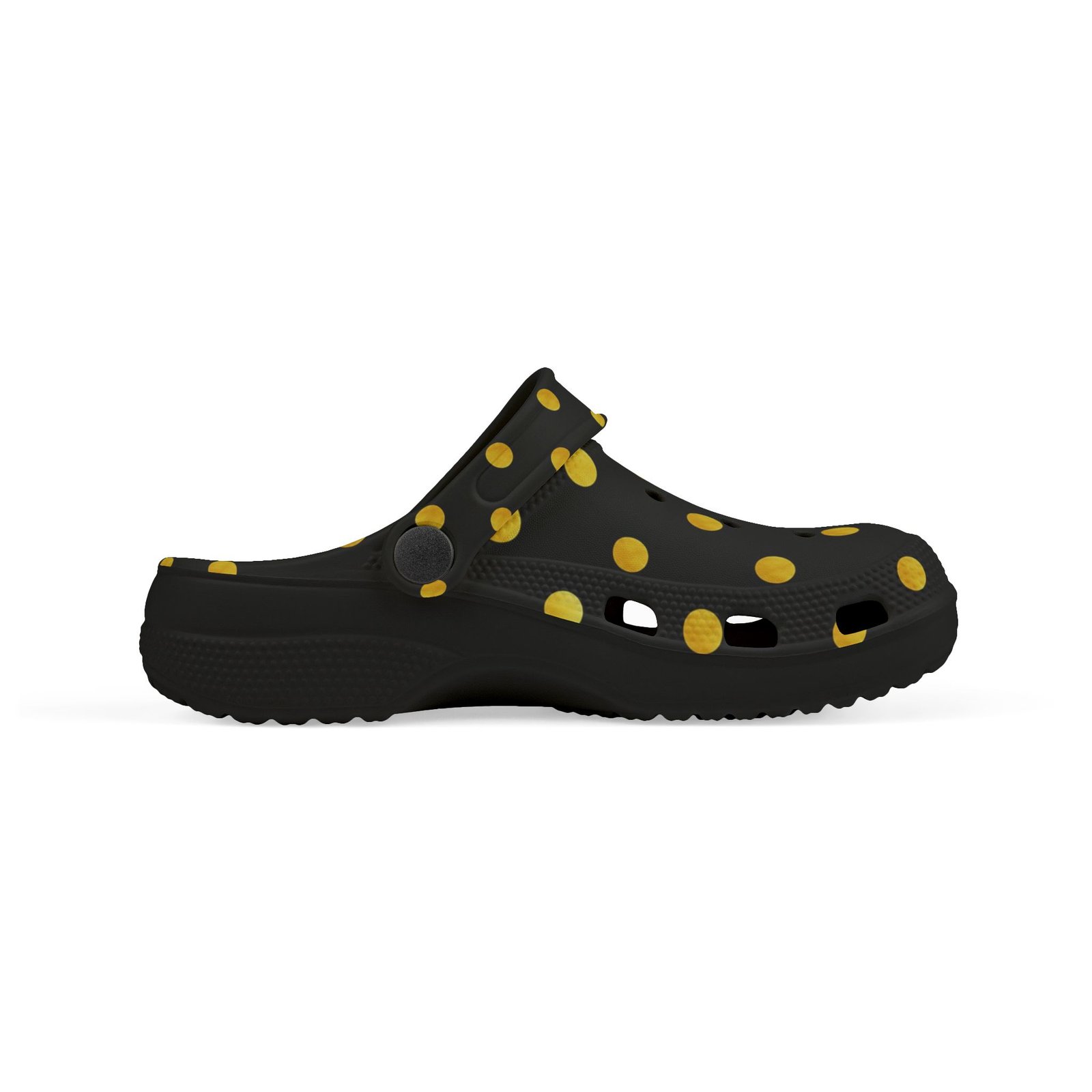 Kids Polka Dot Foam Clogs – Black & Yellow Comfortable Slip-On Shoes - Image 4