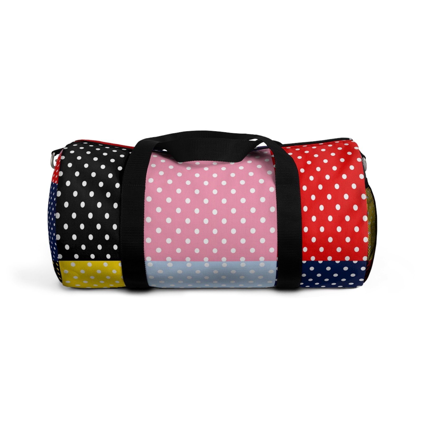 Polka Dot Patchwork Duffel Bag — Colorblock Travel & Gym Bag - Image 9