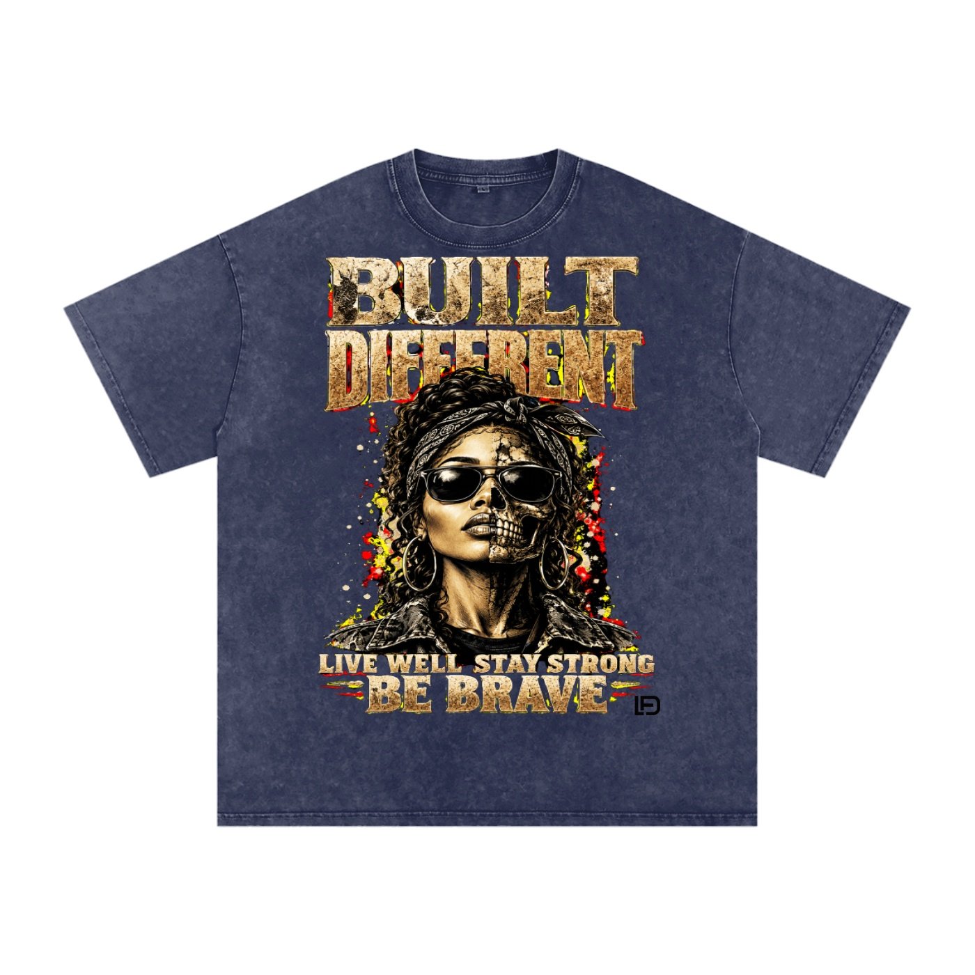 Women’s Built Different: Live Well, Stay Strong, Be Brave Snow Washed Oversized Cotton T-Shirt - Image 5
