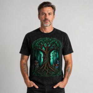 Rooted Tree of Life Snow Washed Oversized Cotton T-Shirt