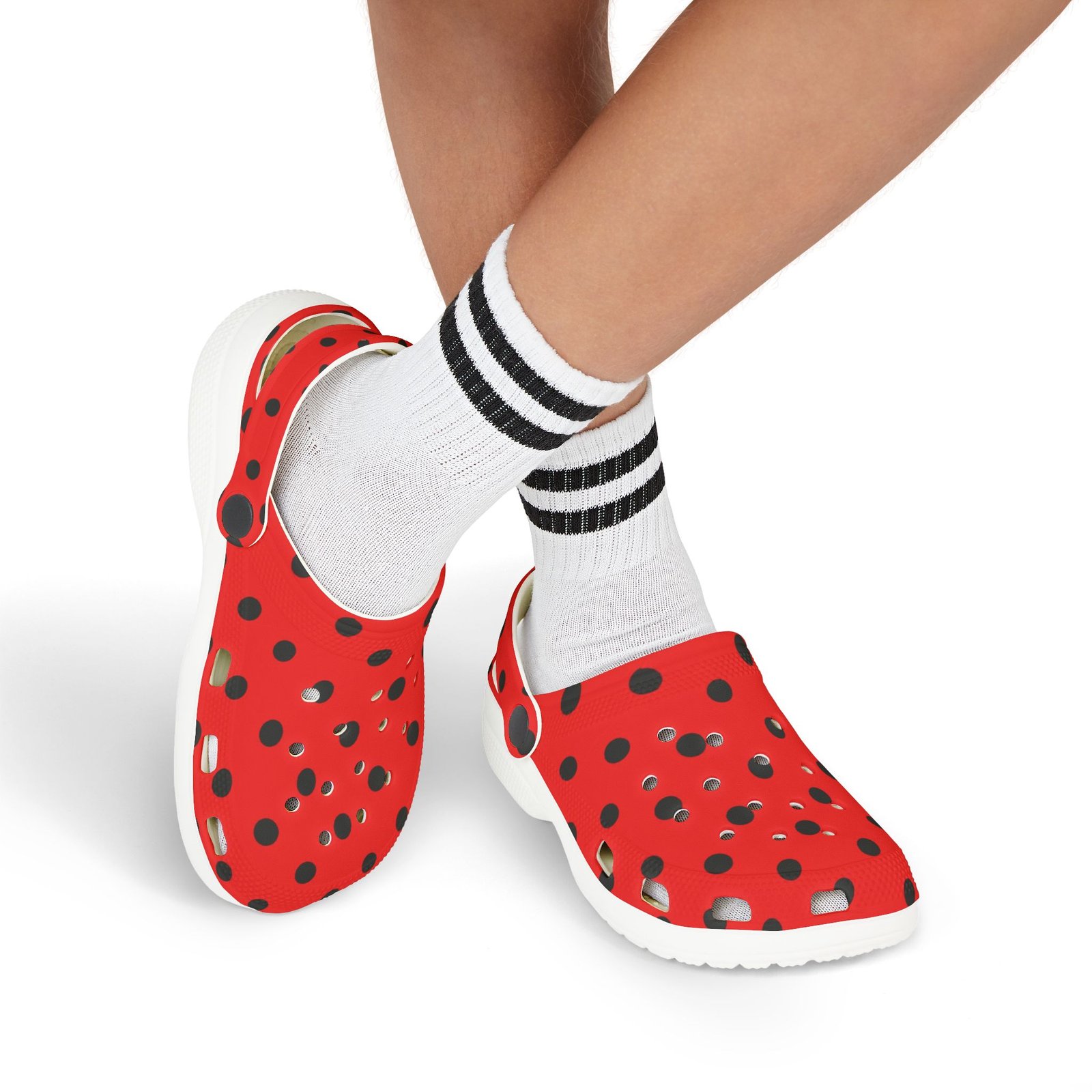 Kids Red & Black Polka Dot EVA Foam Clogs - Image 18