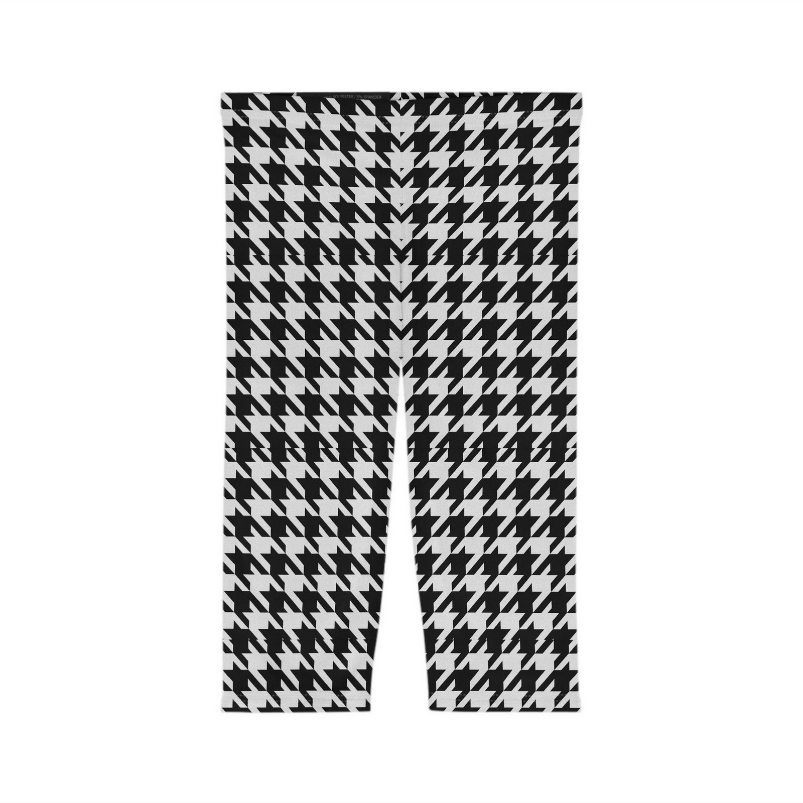 Black White Houndstooth Capri Leggings | Allover Print - Image 2
