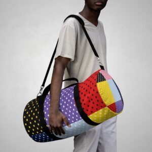 Polka Dot Patchwork Duffel Bag — Colorblock Travel & Gym Bag