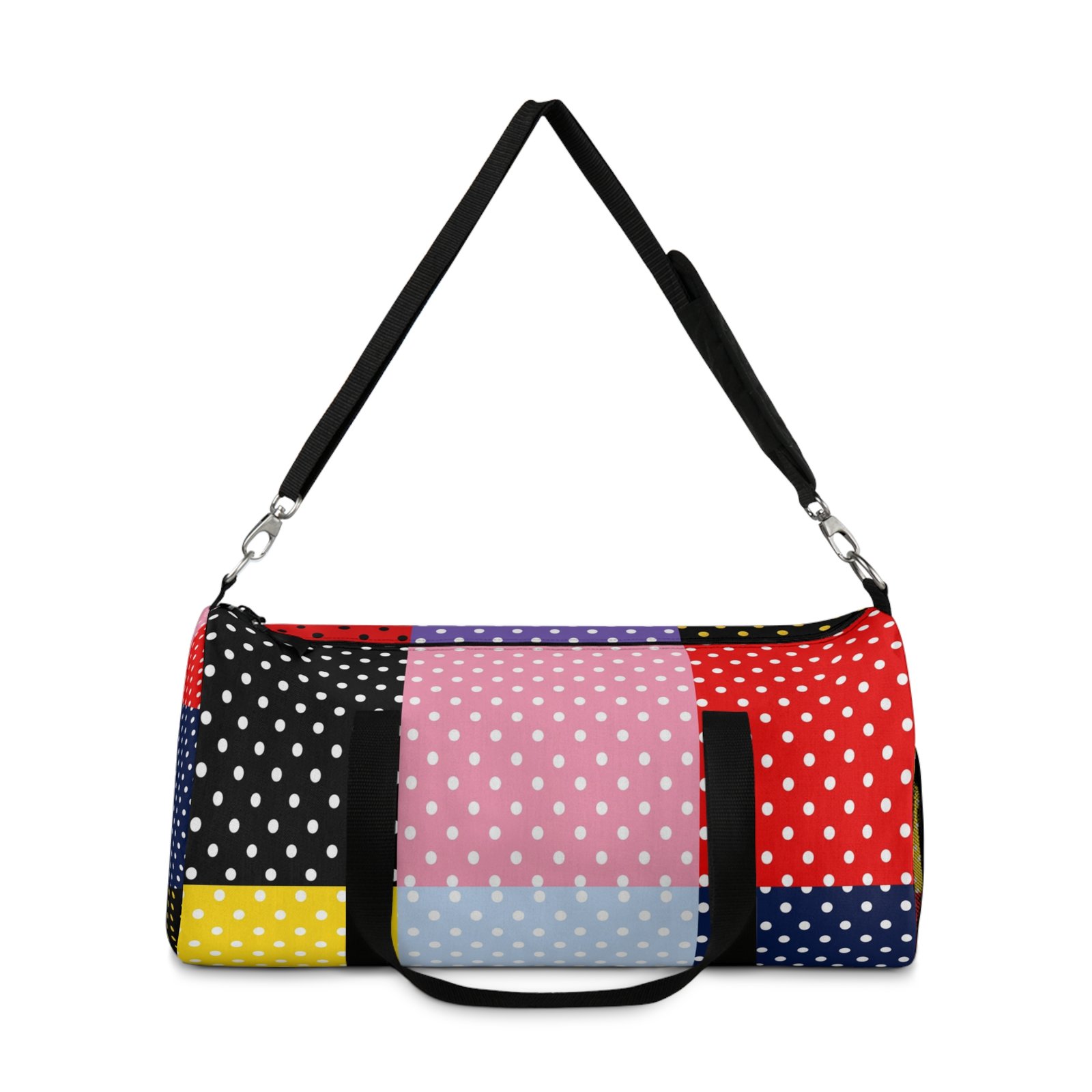 Polka Dot Patchwork Duffel Bag — Colorblock Travel & Gym Bag - Image 3
