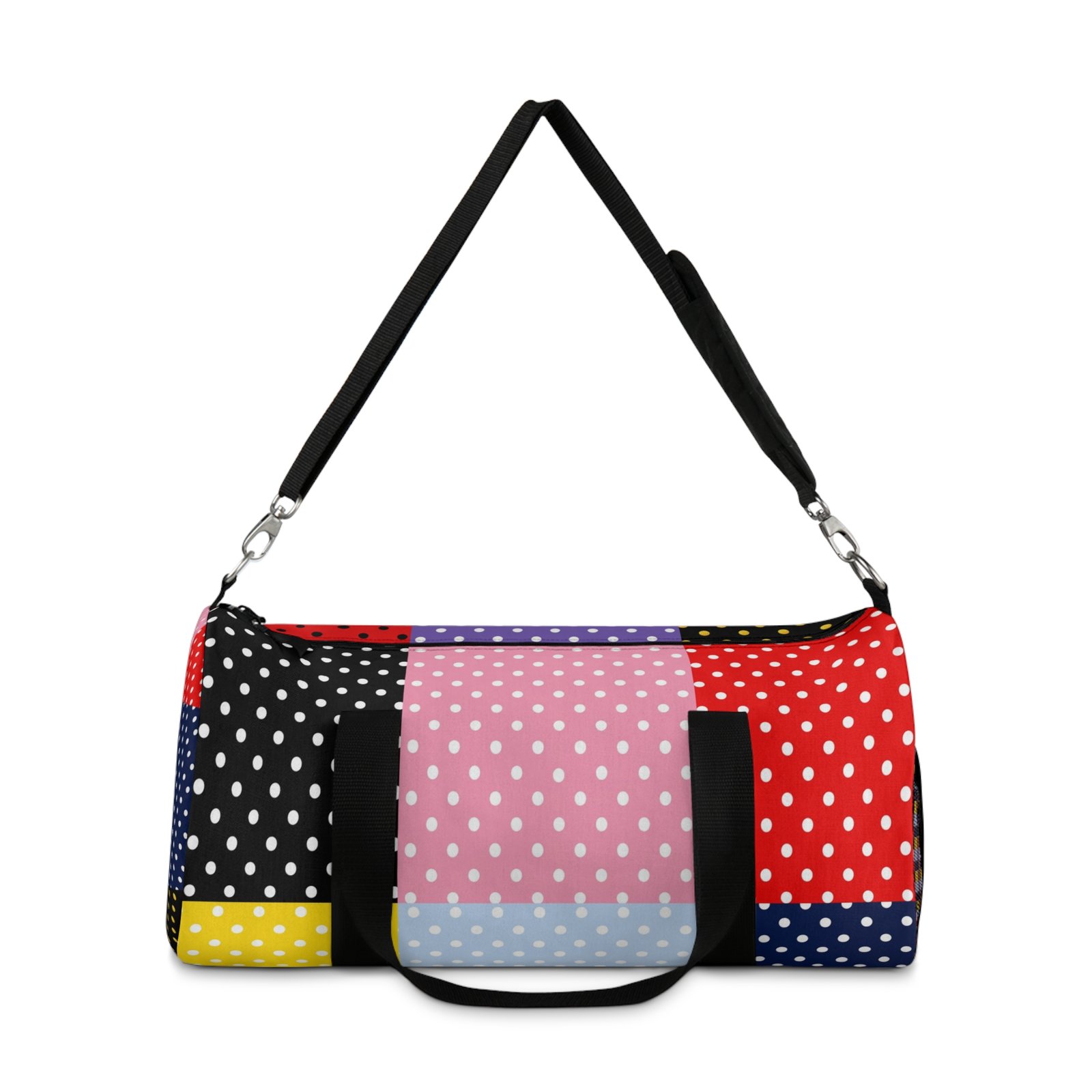 Polka Dot Patchwork Duffel Bag — Colorblock Travel & Gym Bag - Image 10