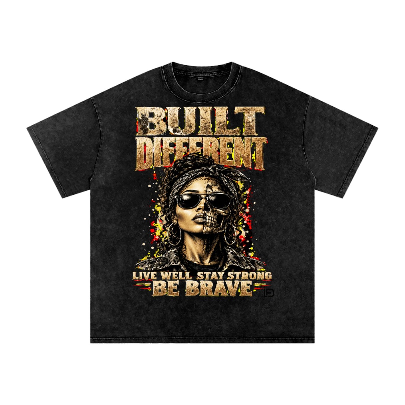 Women’s Built Different: Live Well, Stay Strong, Be Brave Snow Washed Oversized Cotton T-Shirt - Image 3