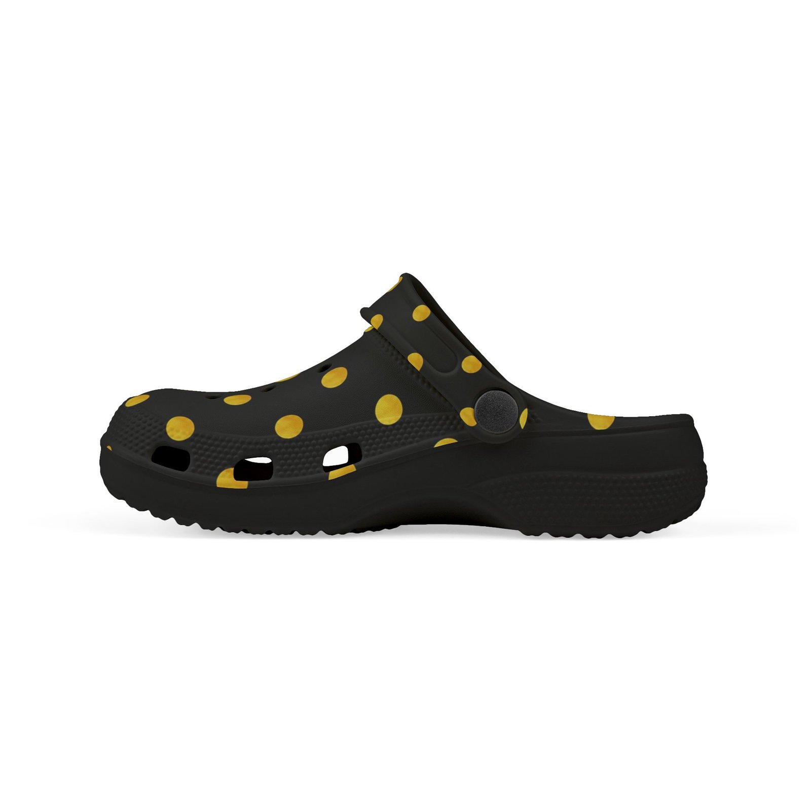 Kids Polka Dot Foam Clogs – Black & Yellow Comfortable Slip-On Shoes - Image 6