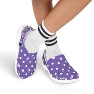 Kids Purple Polka Dot EVA Foam Clogs — Breathable Lightweight Slip-On Shoes