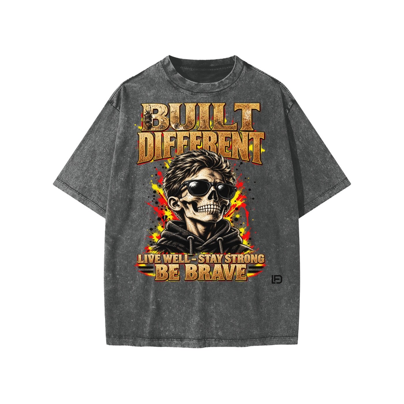 Kids & Teens Built Different: Live Well, Stay Strong, Be Brave Snow Washed Oversized Cotton T-Shirt - Image 9