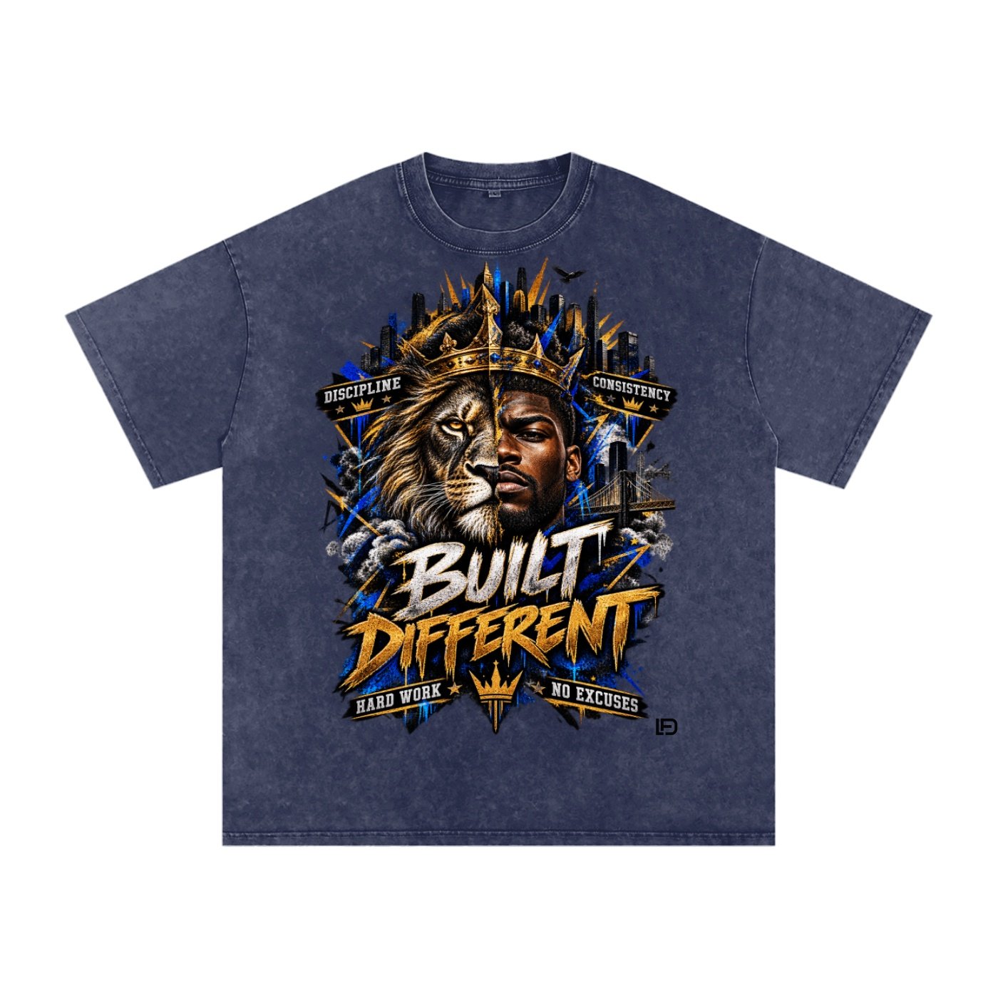 Built Different: Crowned Duality Snow Washed Oversized Cotton T-Shirt - Image 5