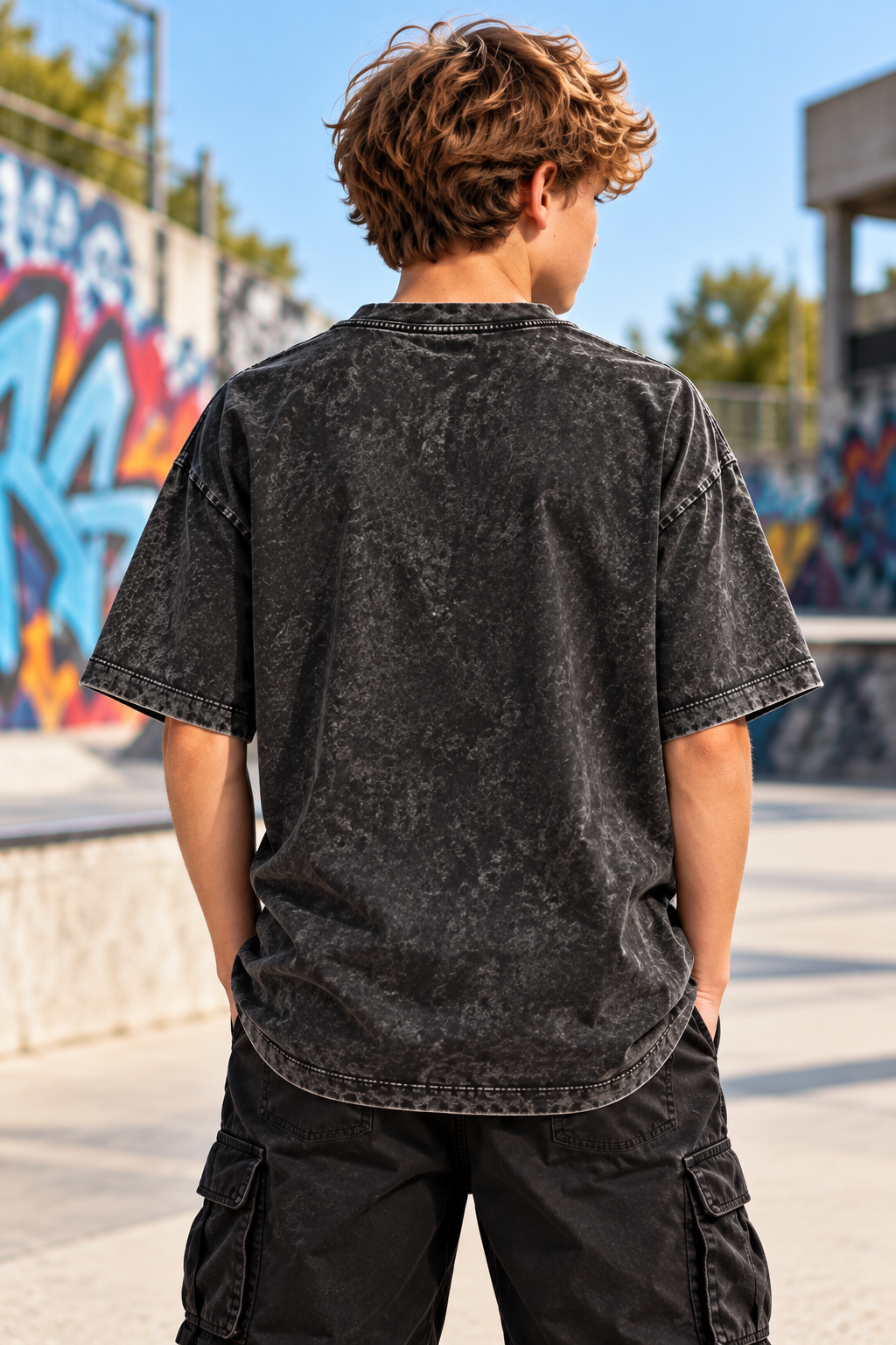 Kids & Teens Built Different: Live Well, Stay Strong, Be Brave Snow Washed Oversized Cotton T-Shirt - Image 3