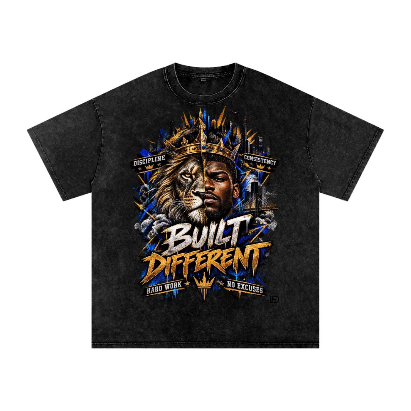 Built Different: Crowned Duality Snow Washed Oversized Cotton T-Shirt - Image 3