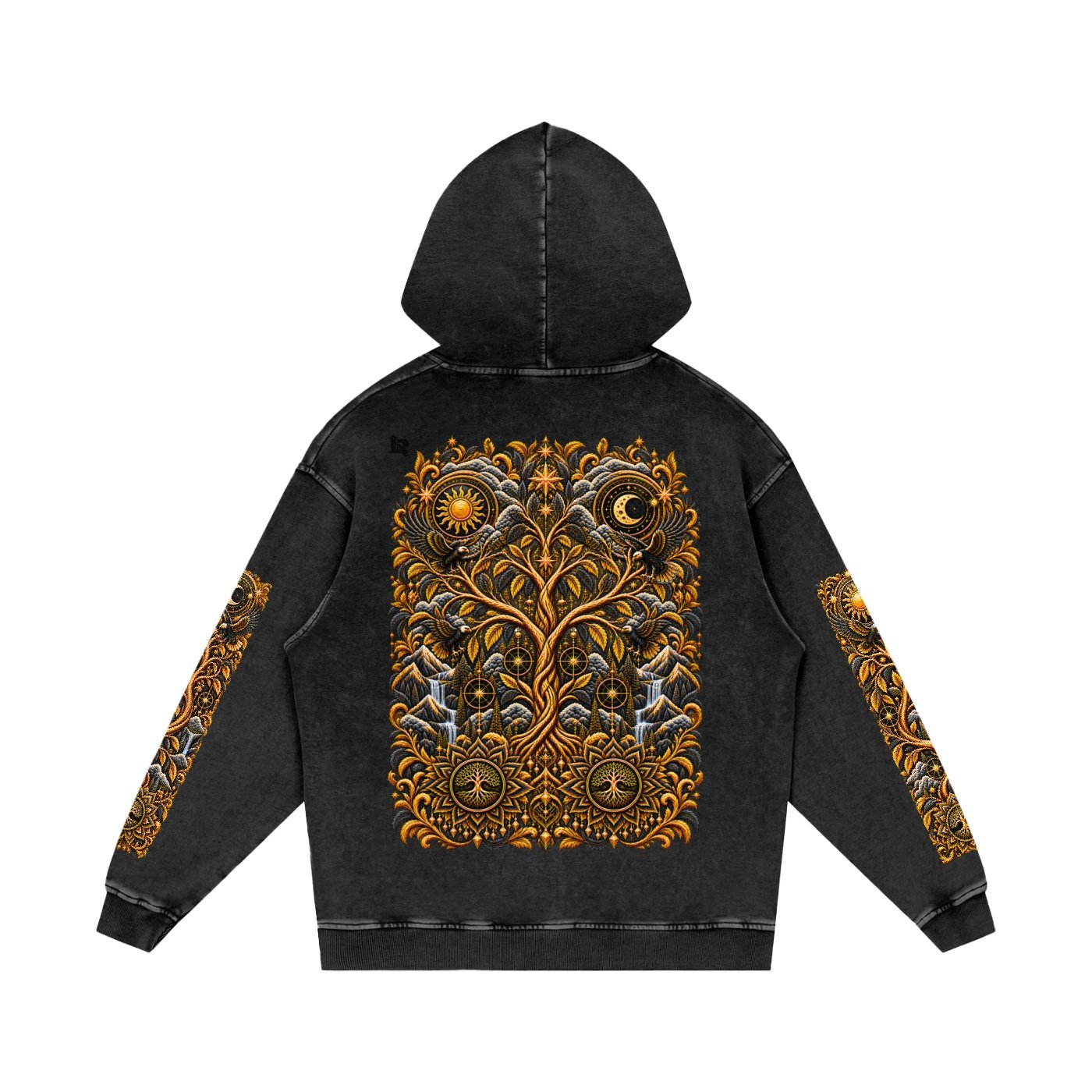 Unified Celestial Tree Snow Washed Loose Cotton Hoodie - Image 5