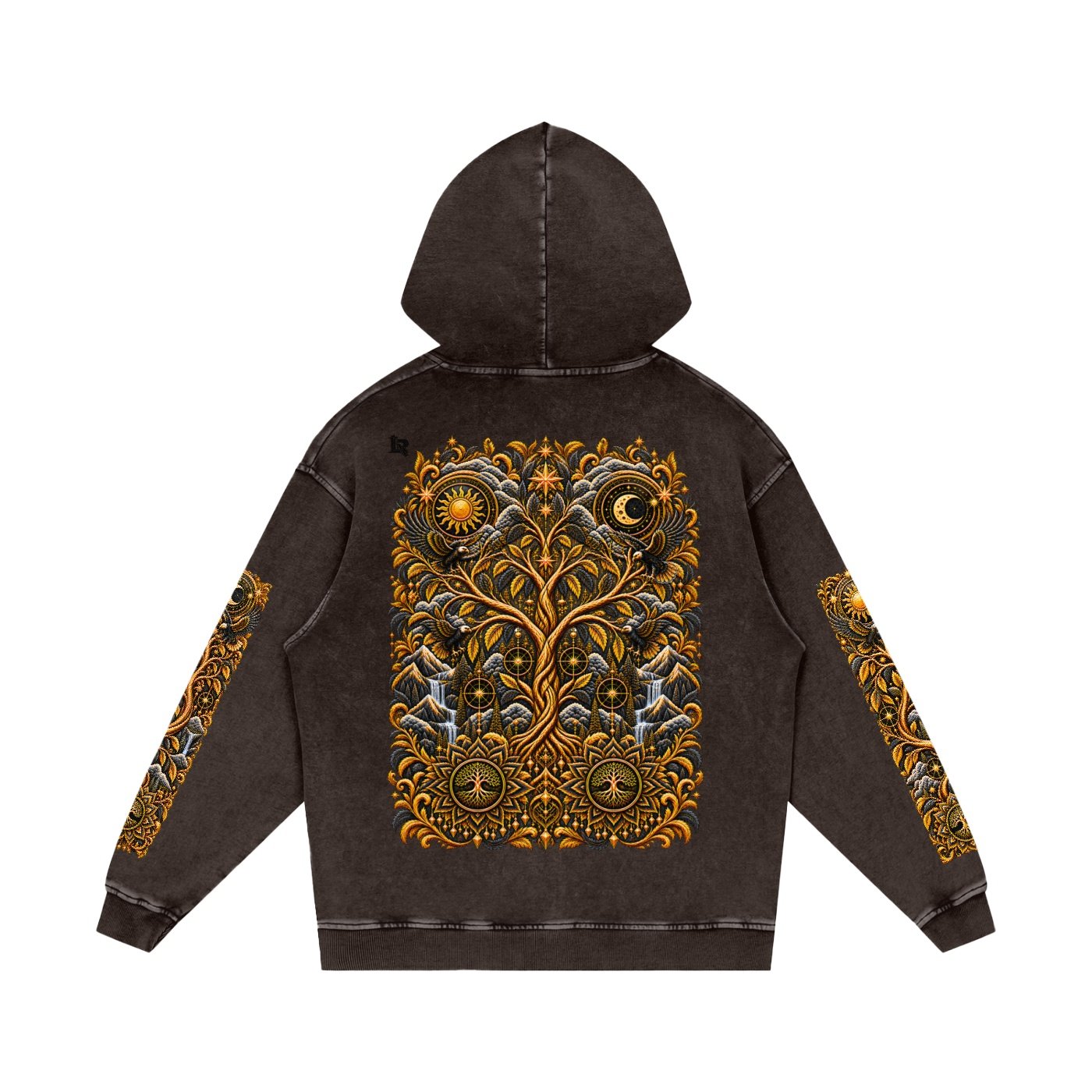 Unified Celestial Tree Snow Washed Loose Cotton Hoodie - Image 4