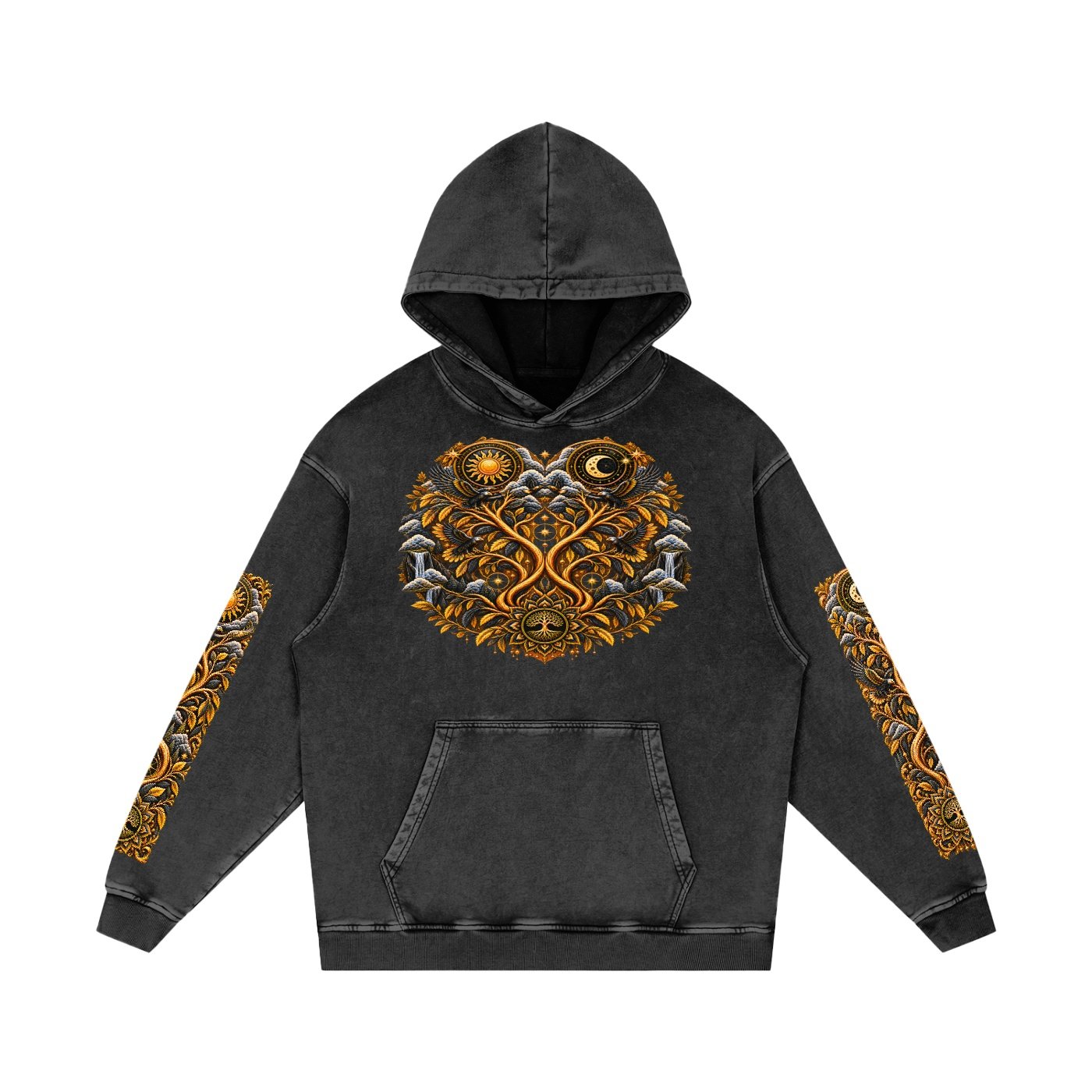 Unified Celestial Tree Snow Washed Loose Cotton Hoodie - Image 2
