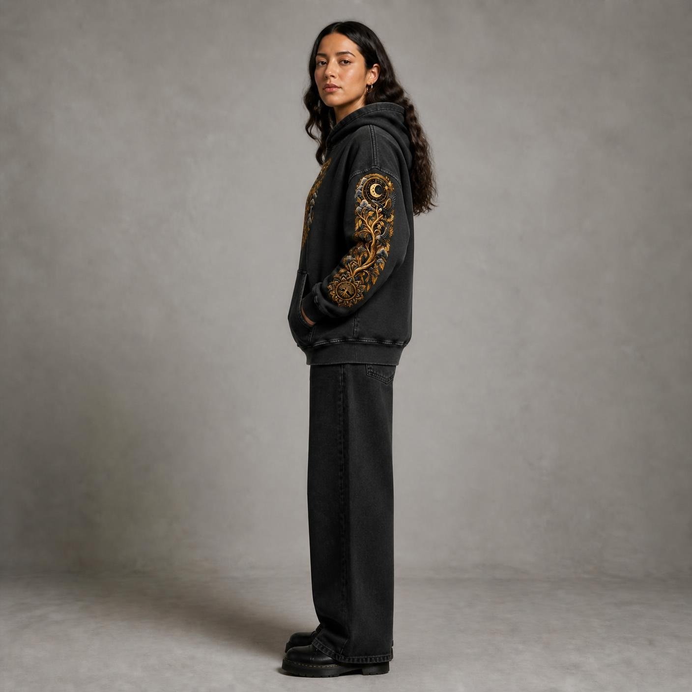 Unified Celestial Tree Snow Washed Loose Cotton Hoodie - Image 8