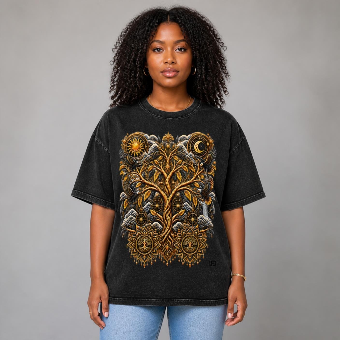 Unified Celestial Tree Snow Washed Oversized Cotton T-Shirt - Image 3