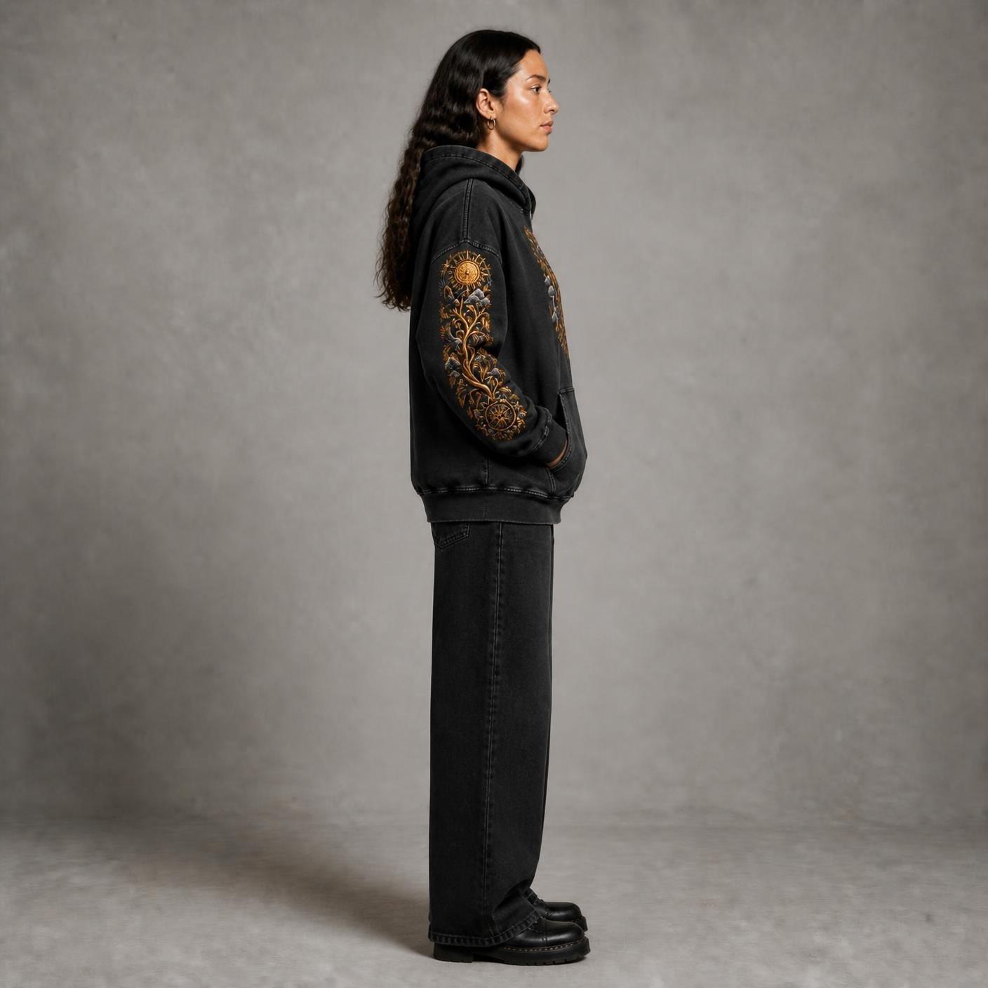 Unified Celestial Tree Snow Washed Loose Cotton Hoodie - Image 7